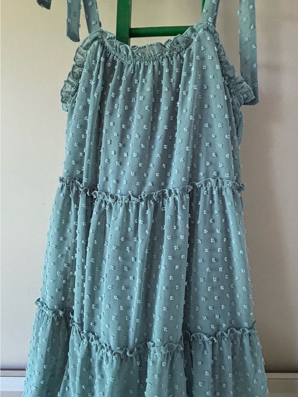 Altar'd State Sage Blue Tiered Swiss Dot Mini Dress